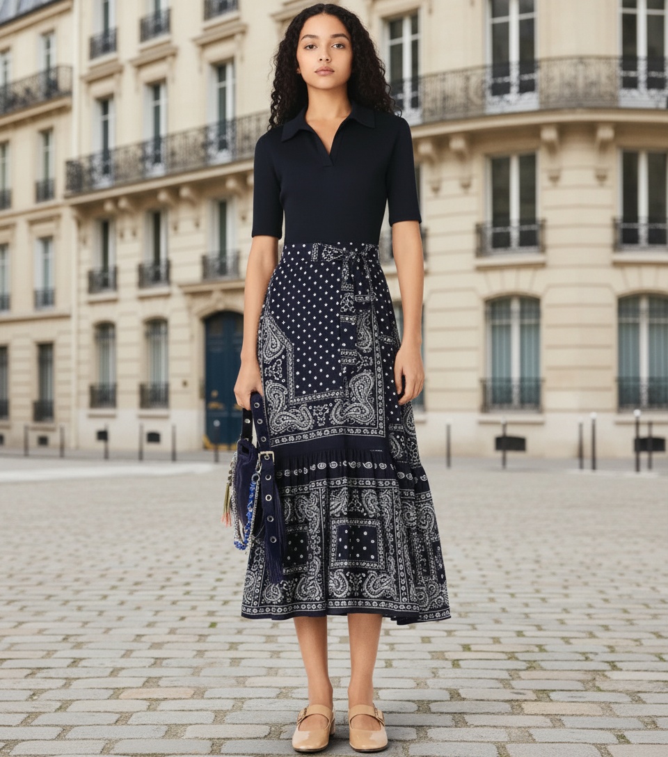 Maje day dress and Clarks  Cuties  modest outfit inspiration