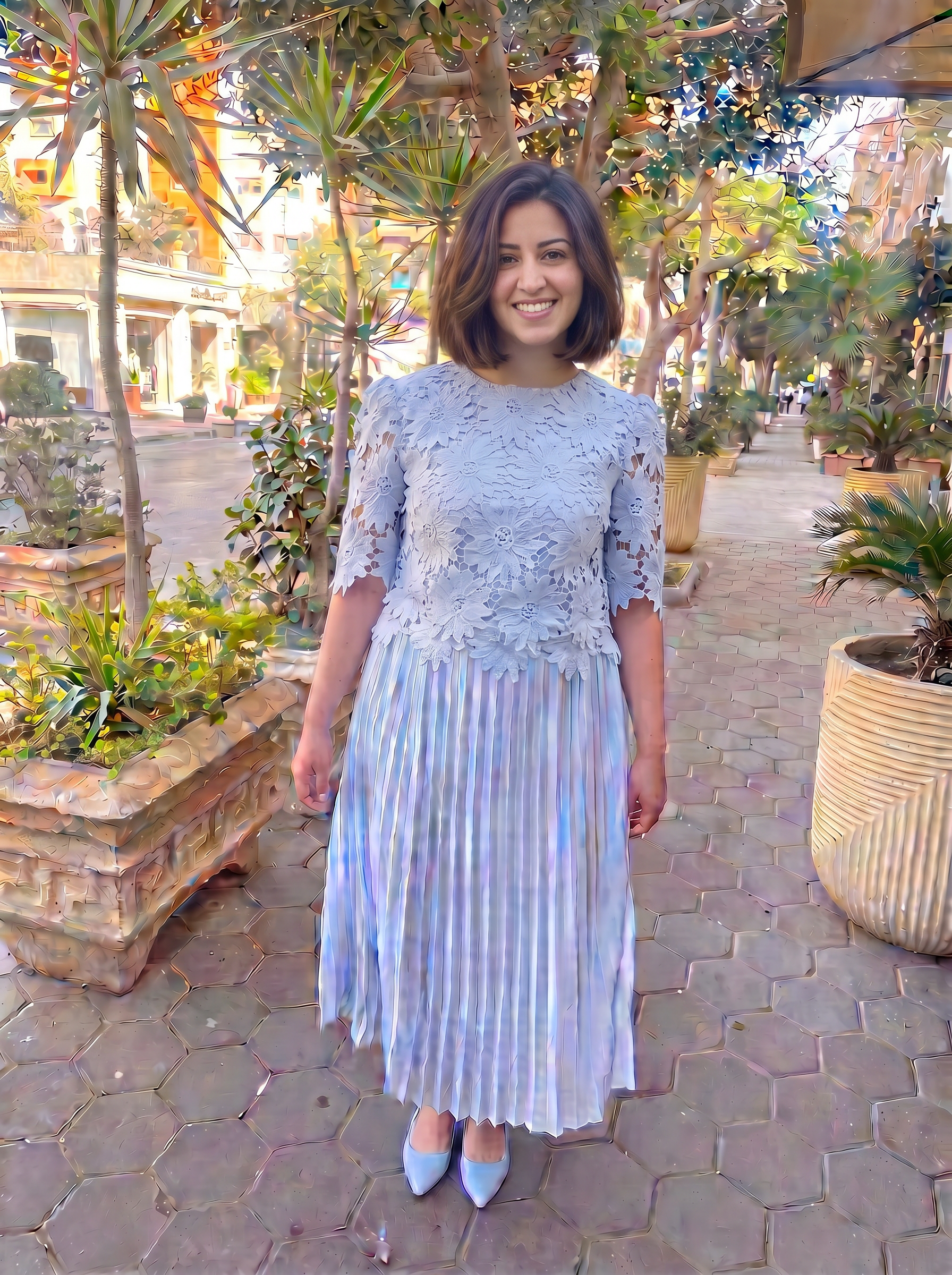 Baby Blue Guipure Afternoon modest outfit inspiration